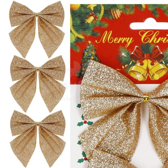 Christmas bow for the tree Springos CA1293 3 pcs glitter ornaments gold