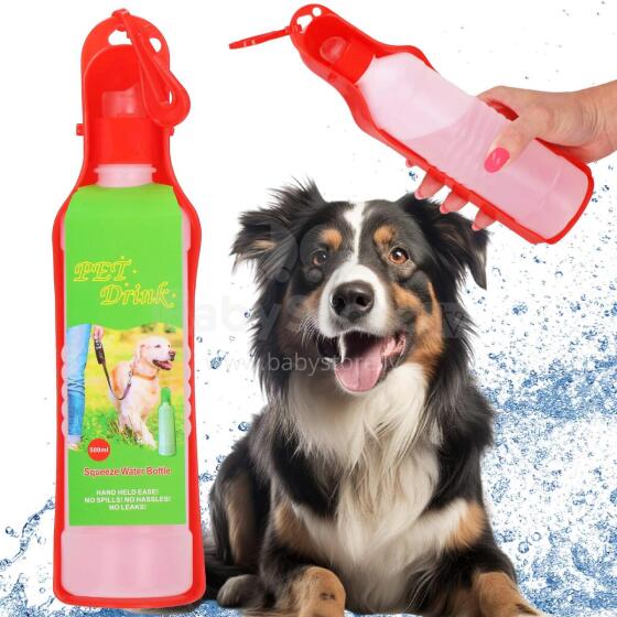 Suņu un kaķu ūdens pudele ar dzirdināšanas trauku, tūrisma Springos PA0296 500 ml sarkanais bidons