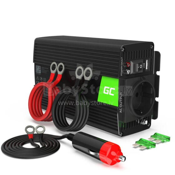 Green Cell strāvas adapteris/invertors INV01DE Auto 300W melns