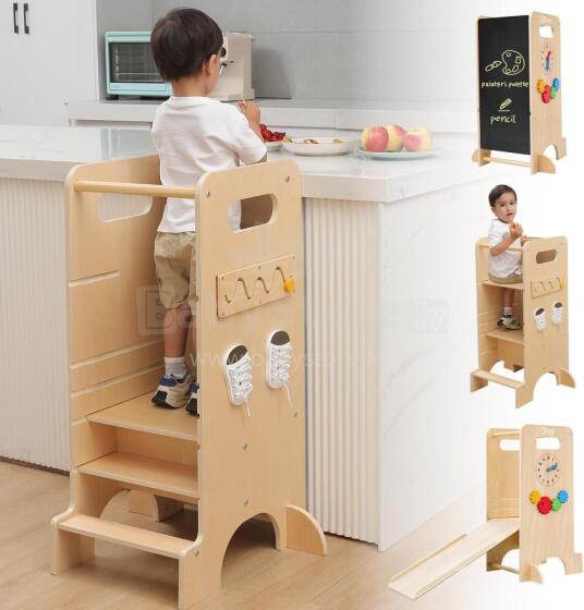 Wooden Learning Tower Montessori Art.224047 Natural Деревянный кухонный табурет/ступенька для малышей с Монтэссори играми