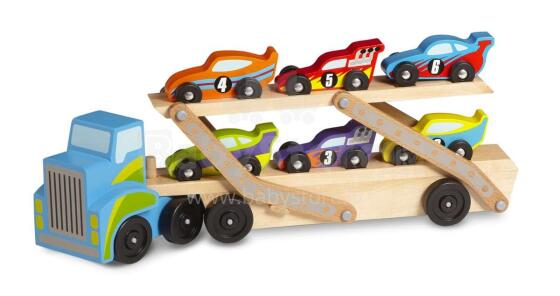 Melissa&Doug Race Car Carrier Art.12759 Koka treilers ar mašīnām