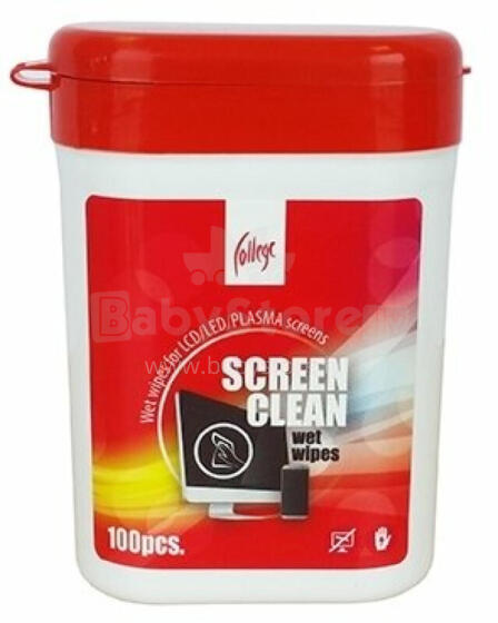 Mitrās salvetes College LCD/LED/Plasma monitoru tīrīšanai, 100gab/iep, mini