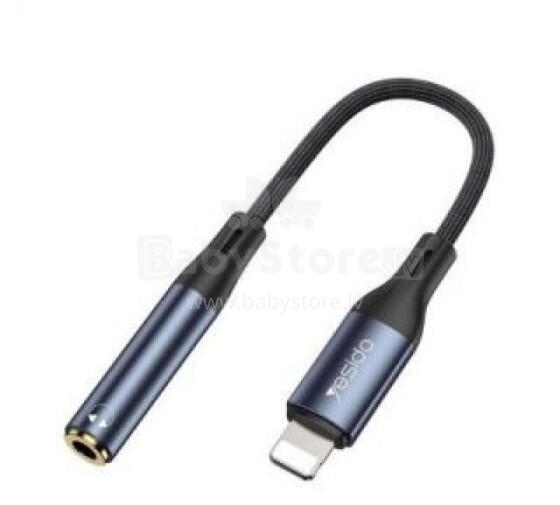 yesido YAU37 Lightning Port Aluminum Alloy Nylon Audio Adapter Cable |Lightning To 3.5mm Adapter For Iphone Black