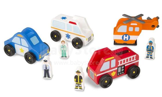 Melissa&Doug Emergency Vehicle Set Art.19285 Koka mašīnu komplekts
