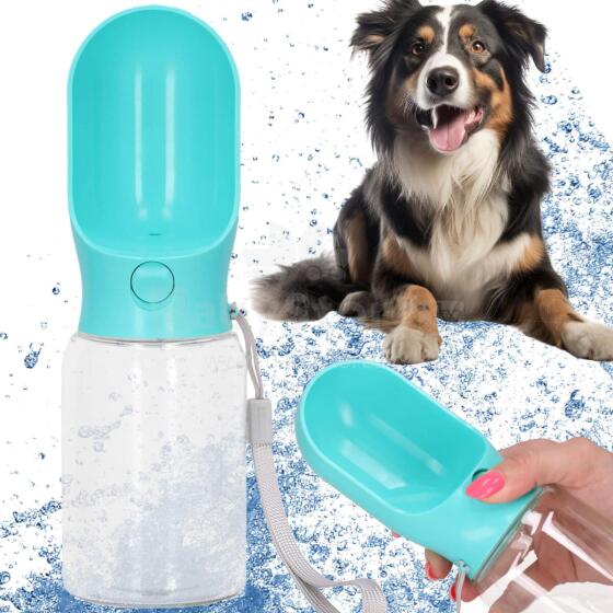 Dog and cat water bottle Springos PA0294, with drinking tray and leash, 340 ml, travel