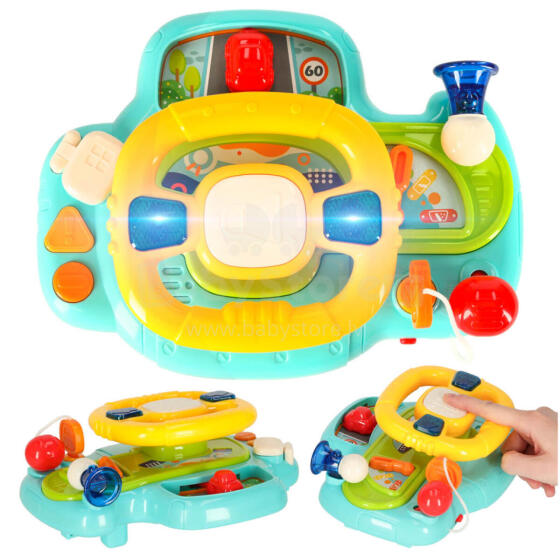 Ikonka Art.KX3311 Bērnu interaktīvā stūres rata rotaļlieta simulators mūzikas skaņas zils