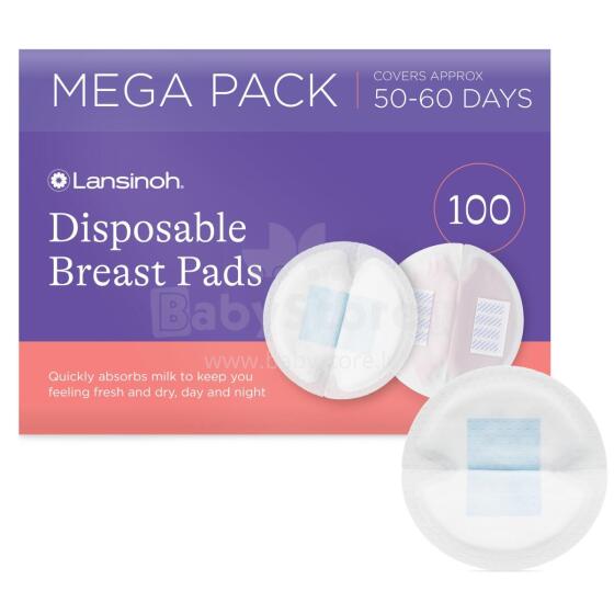 Lansinoh Disposable Breast Pads Art.44370 vienreizlietojamie krūštura ieliktnīši, 100 gab.,