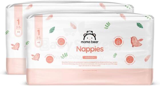 Mama Bear Premium Nappies Art.226552 Экологические подгузники-трусики 1 размер, 2-5 кг