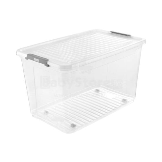 Kaste ar vāku uz ritenīšiem clipbox Leo 59x38x35,5cm 56L caurspīdīga