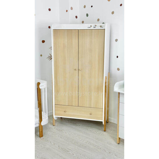 La Bebe™ Nika Wardrobe Art.227073 White/Natural  Двухдверный деревянный шкаф