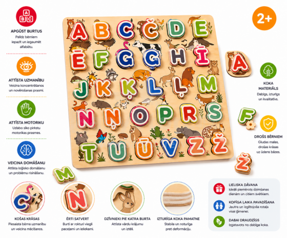 Bo Alphabet LV Art.227510 Izglītojoša puzle "Alfabēts un dzīvnieki" (Latviešu valodā)