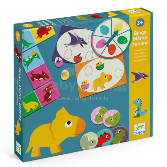 3 spēļu komplekts - Bingo, Domino, Memo - Dinozauri