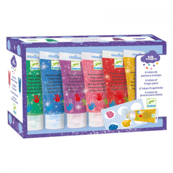 Colours - 6 tubes of finger paint - Glitter