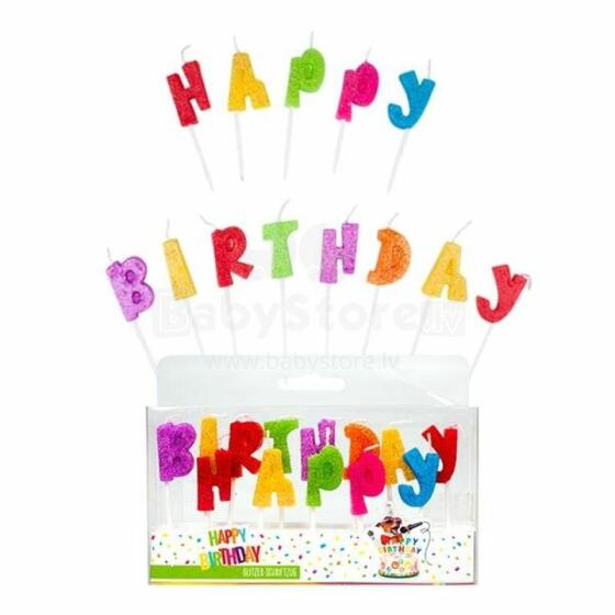 Birthday Fun - candles with glitter, lettering "Happy Birthday"