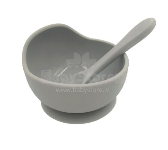 BABY 01138 Силиконовая миска с присоской и ложкой Серый