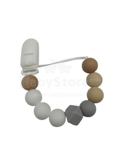 BABY 01435 Pacifier Holder Crystal GREY/SAND