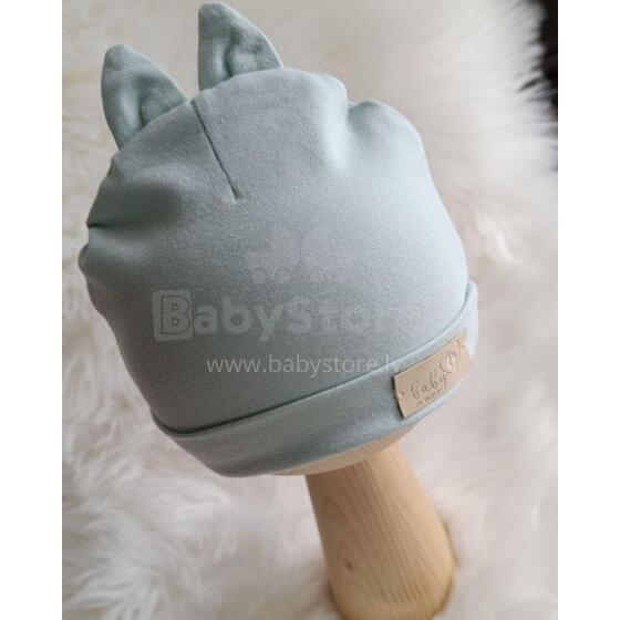 BABY 01574 Детская шапочка с ушками трикотажная бирюзовая 6-9 м