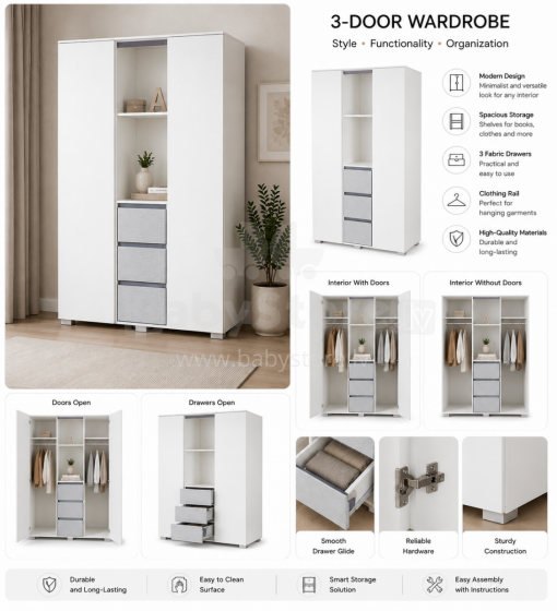 Klups Dalia Art.233117 White/Gray  3 durvju skapis