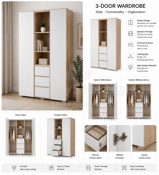 Klups Dalia Art.233118 Beech/Ash  3 durvju skapis