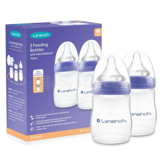 Lansinoh Bottle with NaturalWave® Teat GB Art.75830 Бутылочка для кормления 2x160 мл + соска NaturalWave