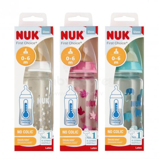 NUK 745122 Стеклянная бутылочка 240 мл + соска 0-6 мес FC
