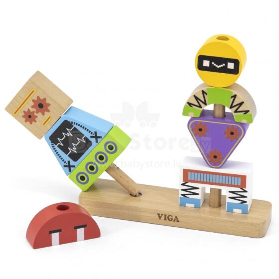 VIGA 44652 Piramīdas puzle Roboti+Raksti 8gab.