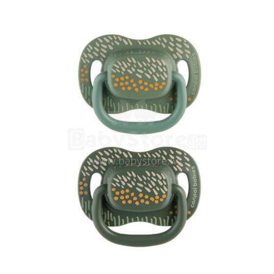 CANPOL 34/931 Soothing silicone symmetrical pacifier 6-18 m MOUNTAINS 2 pcs green
