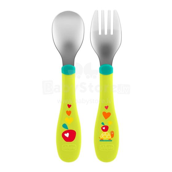 CHICCO 00016102300000 Металлические столовые приборы зеленые 18м+