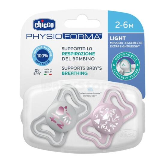 CHICCO 00071037110000 Knupītis PHYSIO LIGHT 2-6M sil 2 gab rozā