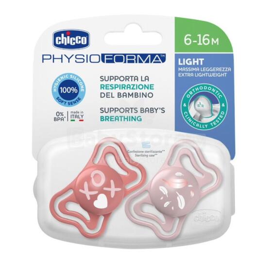 CHICCO 00071038110000 Knupītis PHYSIO LIGHT 6-16M sil 2 gab rozā
