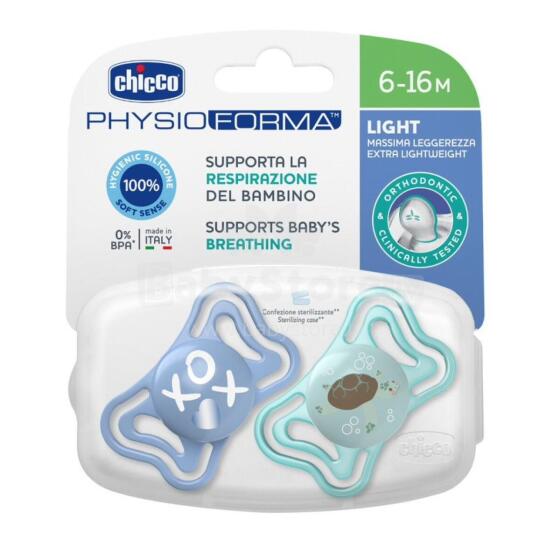 CHICCO 00071038210000 Knupītis PHYSIO LIGHT 6-16M sil 2 gab zils