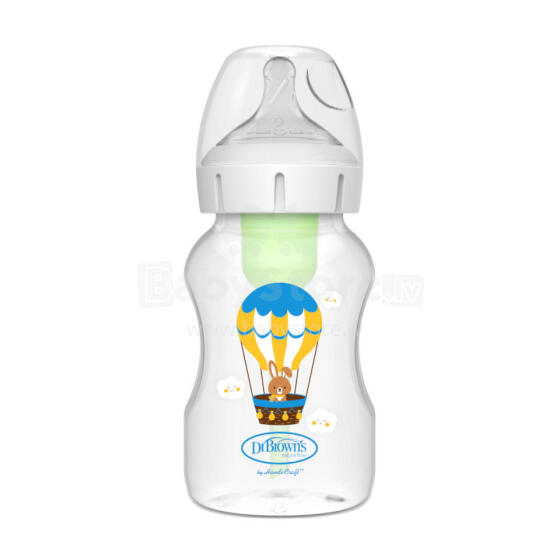 Dr.Browns WB111002 Бутылка с широким горлом 330 мл ОПЦИИ + соска +3М, декор. Заяц с шариками