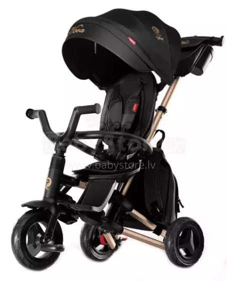 Bebe Basic Nova Gold Art.235558 Black Детский трехколесный велосипед c ручкой управления , крышей и надувными колёсами