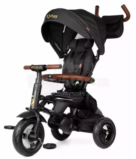 Bebe Basic Rito Deluxe Art.235606 Black Детский трехколесный велосипед c ручкой управления , крышей и надувными колёсами