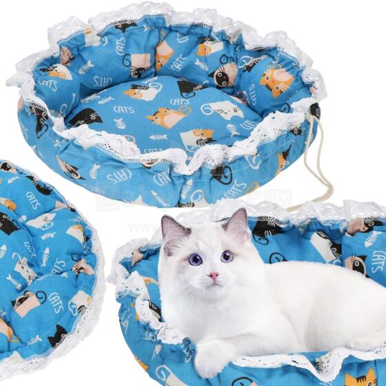 Round Dog and Cat Bed Springos PA0242 Ø 73 cm Plush with Drawstring Blue