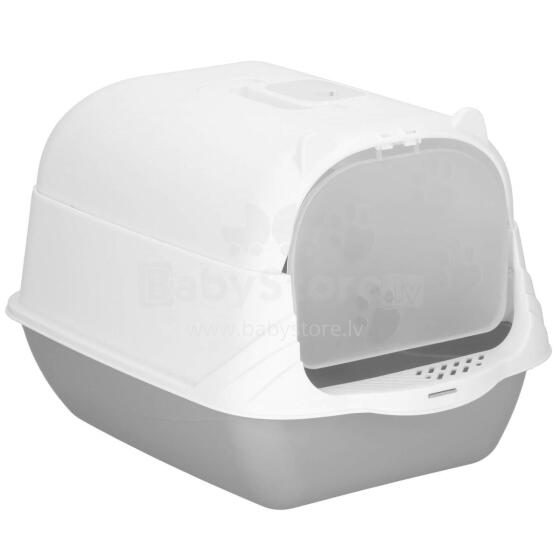 Закрытый кошачий туалет с лопаткой Springos PA0335 49x36x35 см серо-белый