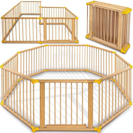 Kidu® Wood Playpen XXL  Art.237350 Natural  Koka manēža no 8 elementiem