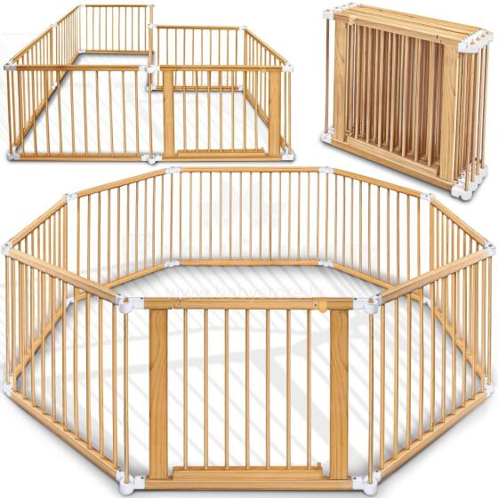 Kidu® Wood Playpen XXL  Art.237351 White/Natural  Koka manēža no 8 elementiem