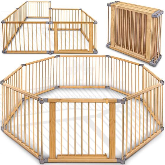 Kidu® Wood Playpen XXL  Art.237352 Grey /Natural  Koka manēža no 8 elementiem