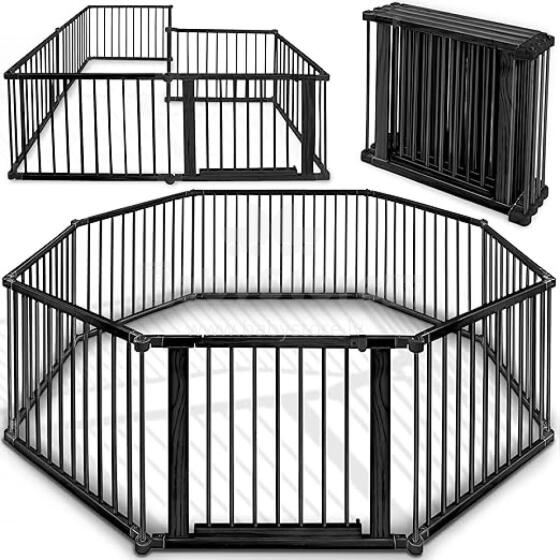 Kidu® Wood Playpen XXL  Art.237353 Black Манеж 8-стенный деревянный