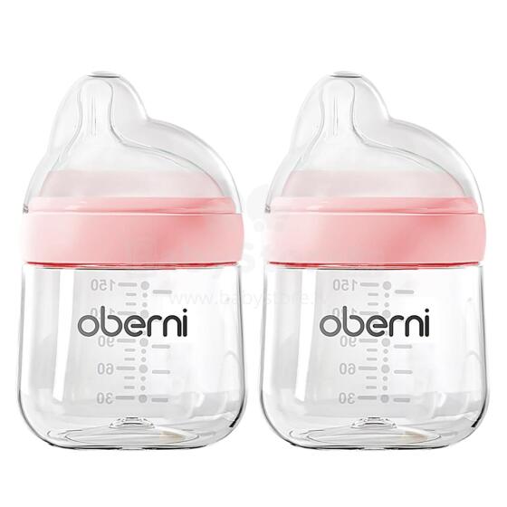 Oberni Anti-Colic Baby Bottle Art.237431 Pink  Anti-koliku barošanas pudele ar silikona knupīti no 0 mēn, 150ml,2 gab