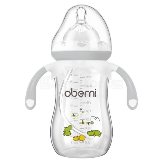 Oberni  Baby Bottle Art.237433 Grey  Barošanas pudele ar silikona knupīti un rokturiem no 12 mēn, 270ml