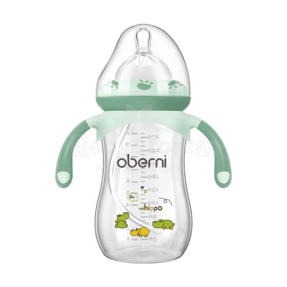 Oberni  Baby Bottle Art.237434 Green  Barošanas pudele ar silikona knupīti un rokturiem no 12 mēn, 270ml