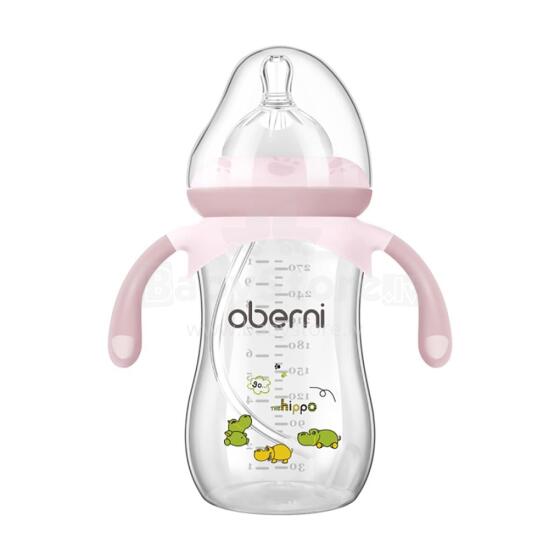 Oberni  Baby Bottle Art.237435 Pink Бутылочка  с силиконовой соской и ручками от 12 мес., 270мл