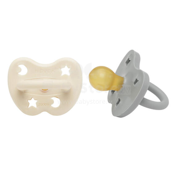 Hevea Natural Rubber Pacifier Round Art.239428 Milky White/Grey Anatomiskā/ortopēdiskā lateksa māneklītis 3-36 mēn,2 gab