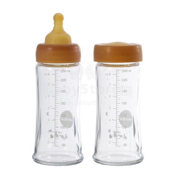 Hevea Glass Baby Bottle Wide Neck Art.478501 Stikla barošanas pudelīte 250ml,2 gab