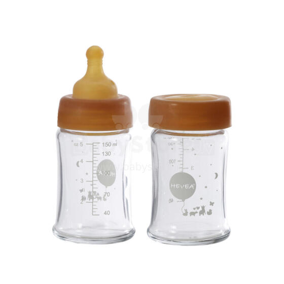Hevea Glass Baby Bottle Wide Neck Art.478401 Stikla barošanas pudelīte 150ml,2 gab