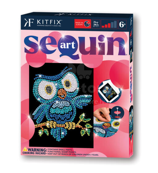 KITFIX Amatniecības komplekts Sequin Art Red spīdumiņu māksla, Pūce Ozzijs