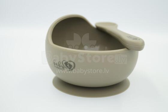 BABY 01178 Silikona bļoda ar piesūcekni un karoti Sage
