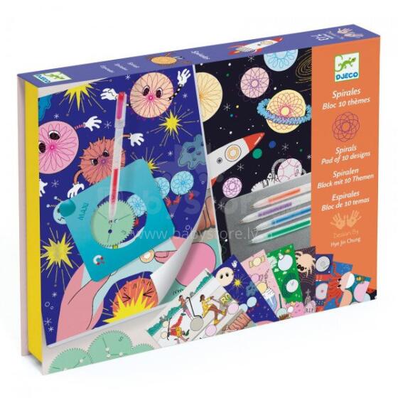 Drawing and colouring - Spirals - 10 themes block